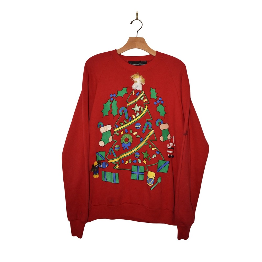 Vintage MBC Red Christmas‎ Tree Ugly Sweater X-Large